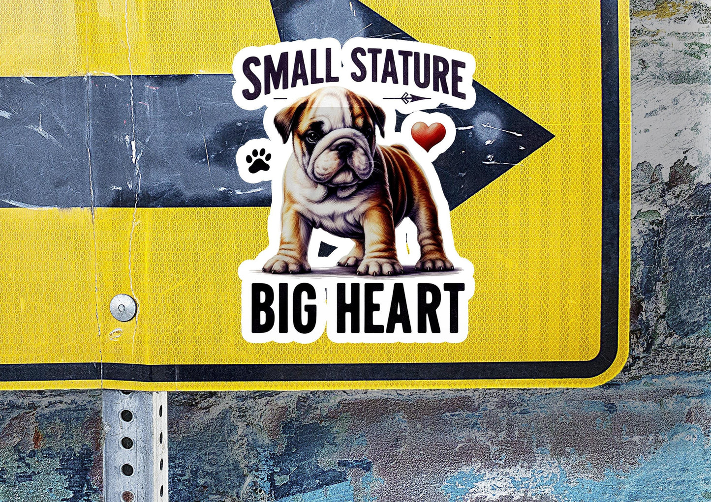 a sticker of a dog on a yellow sign