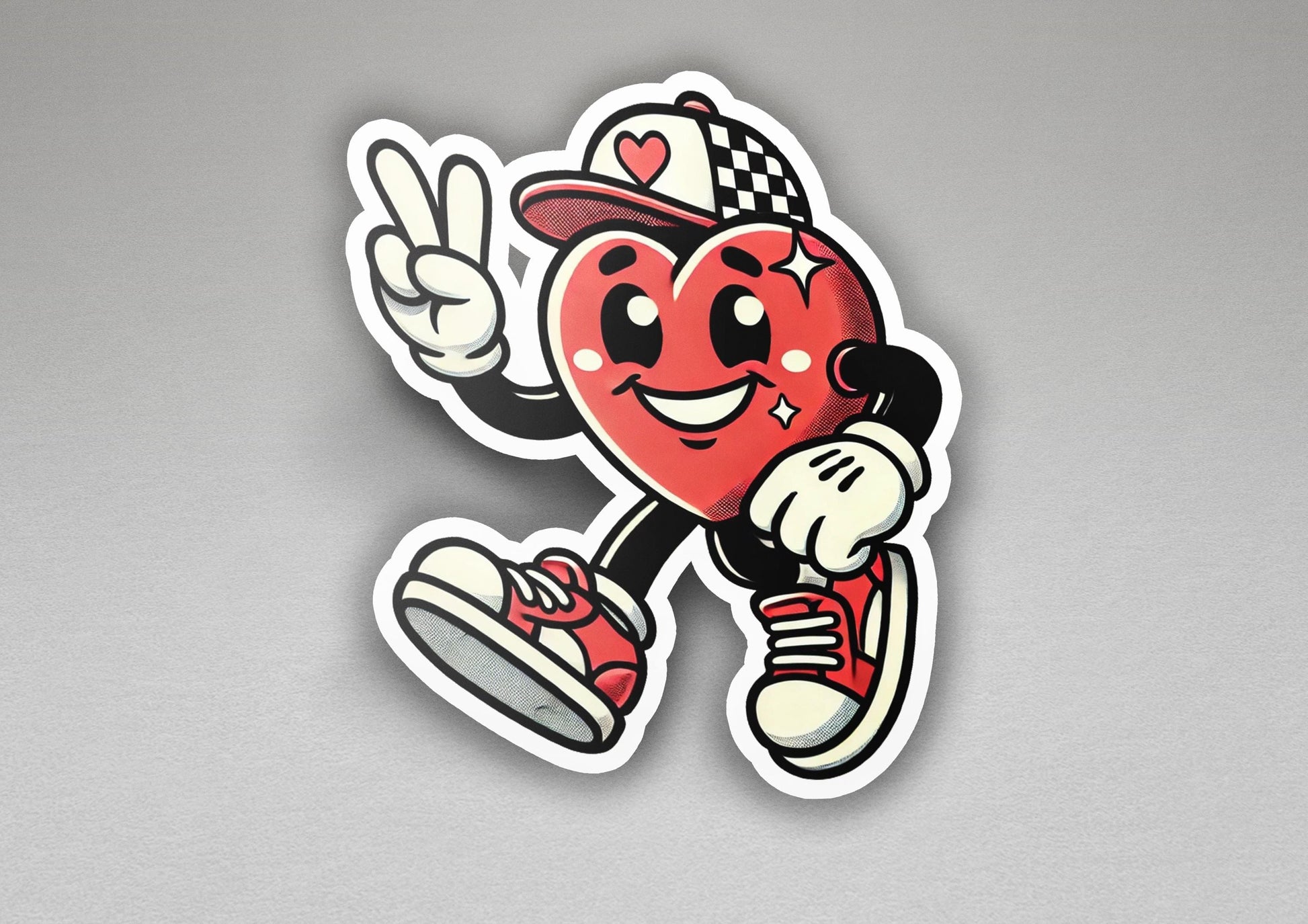 a sticker of a heart holding a peace sign