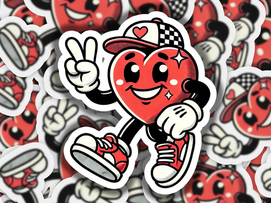 a pile of red and white stickers with hearts on them