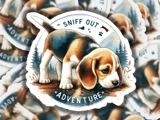 a sticker with a picture of a puppy on it