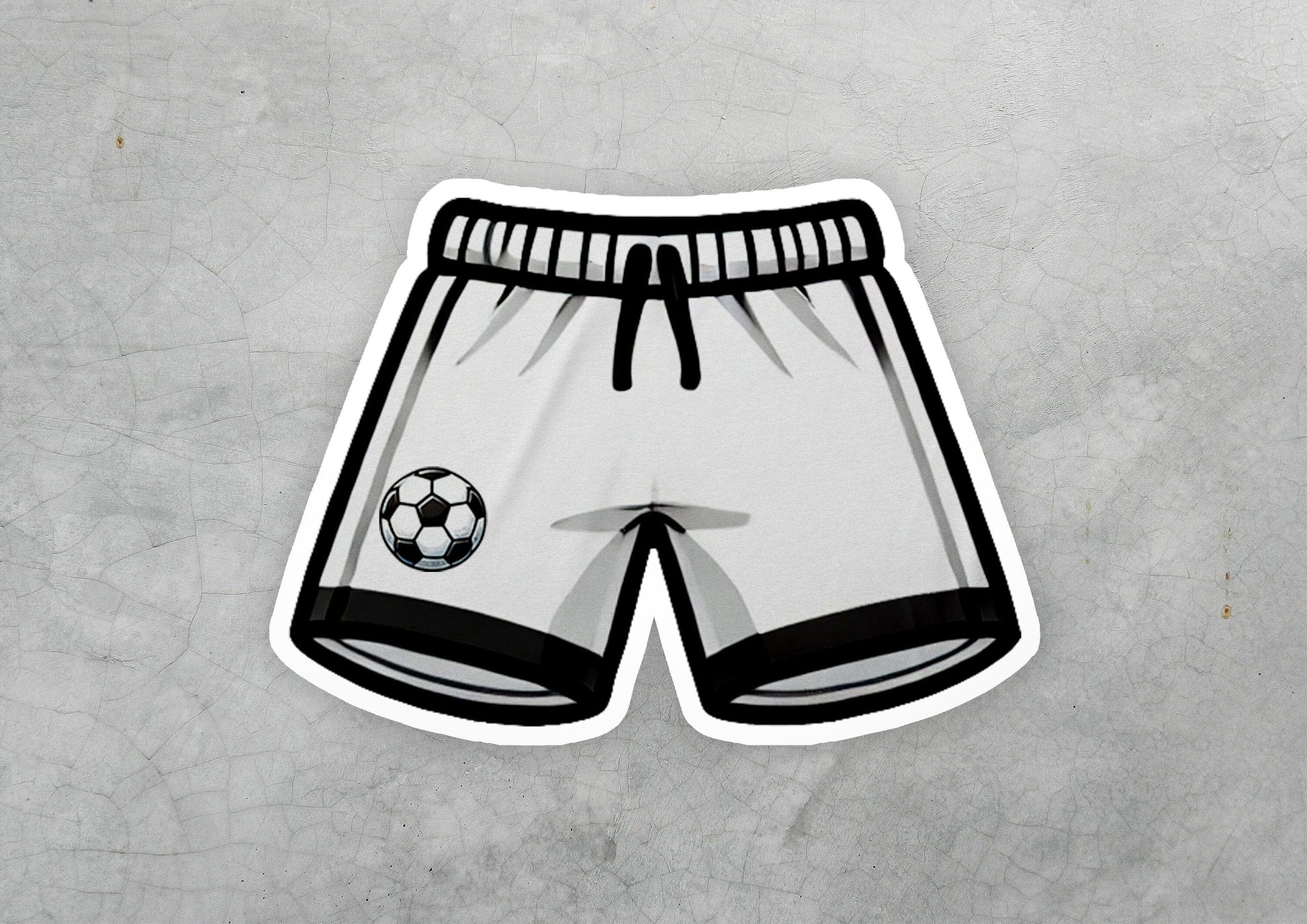 a sticker of a soccer shorts with a soccer ball on it