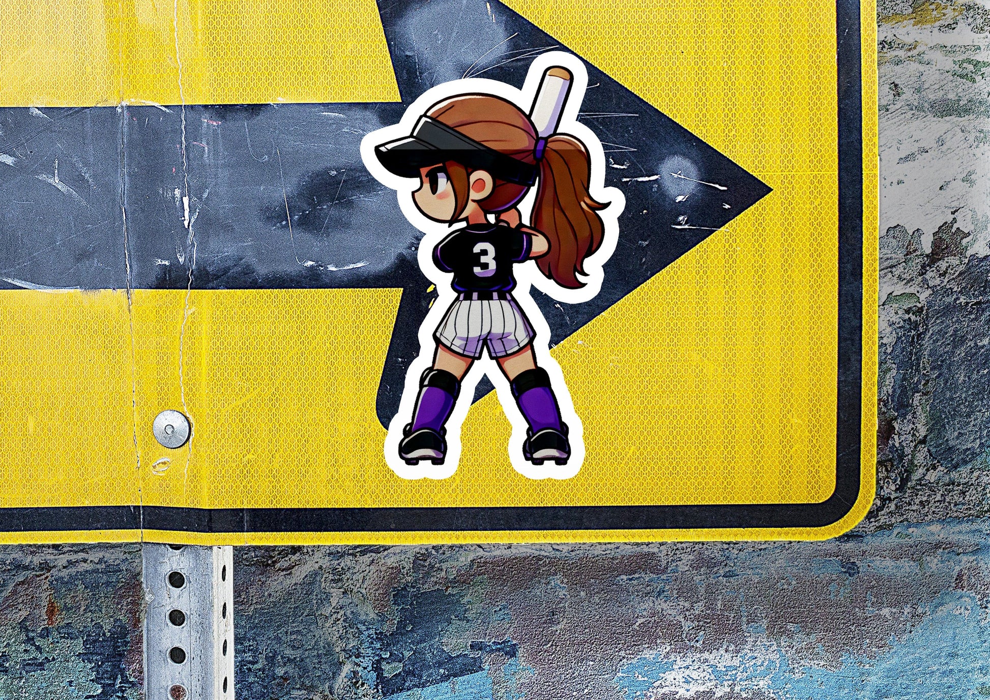 a sticker of a girl holding a baseball bat