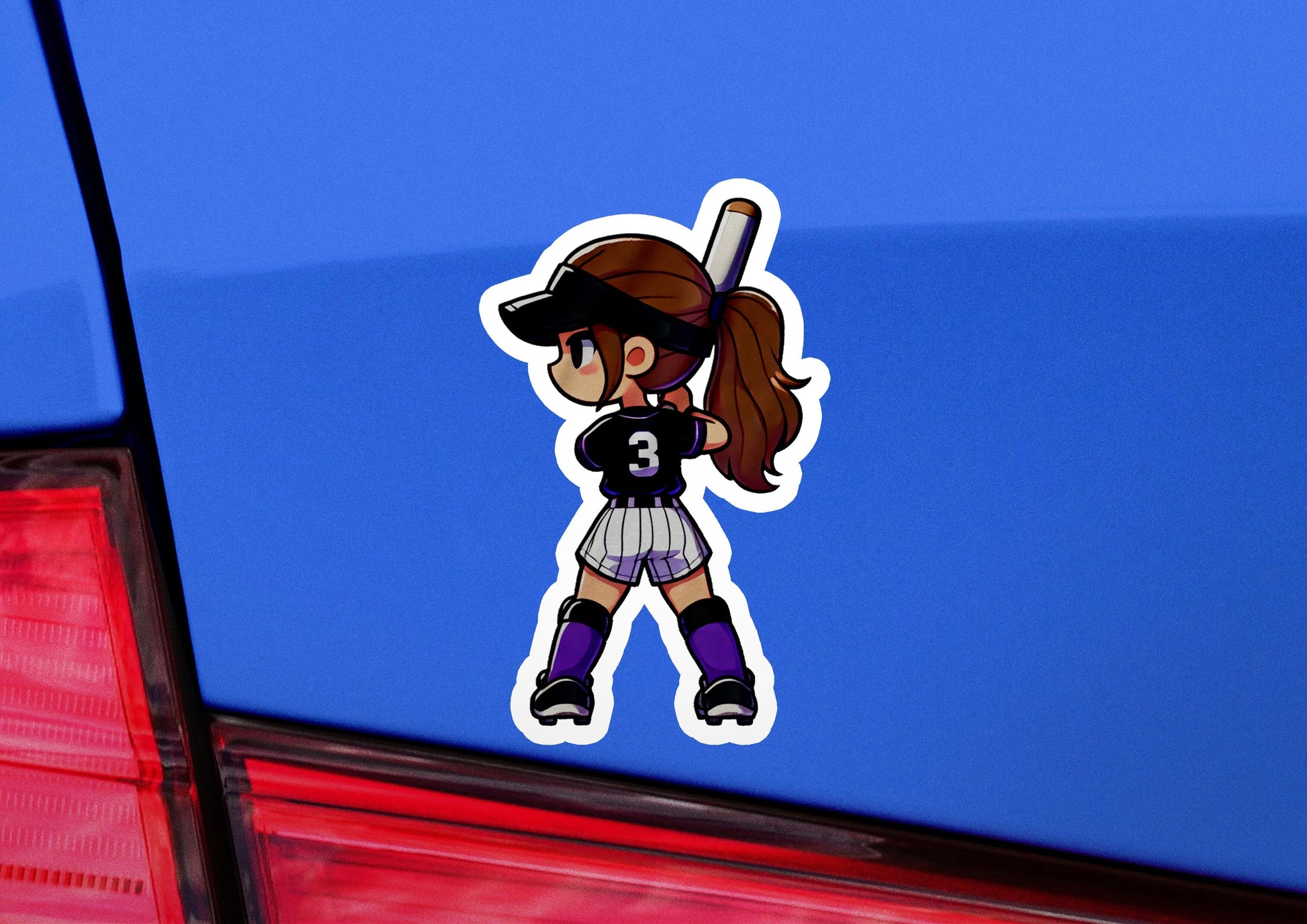 a sticker of a girl holding a baseball bat