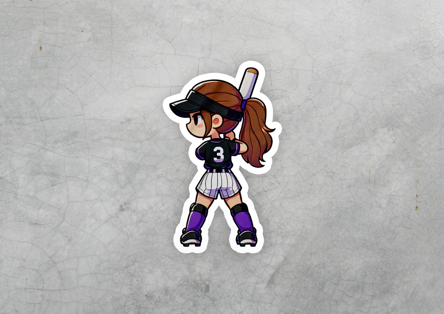 a sticker of a girl holding a baseball bat
