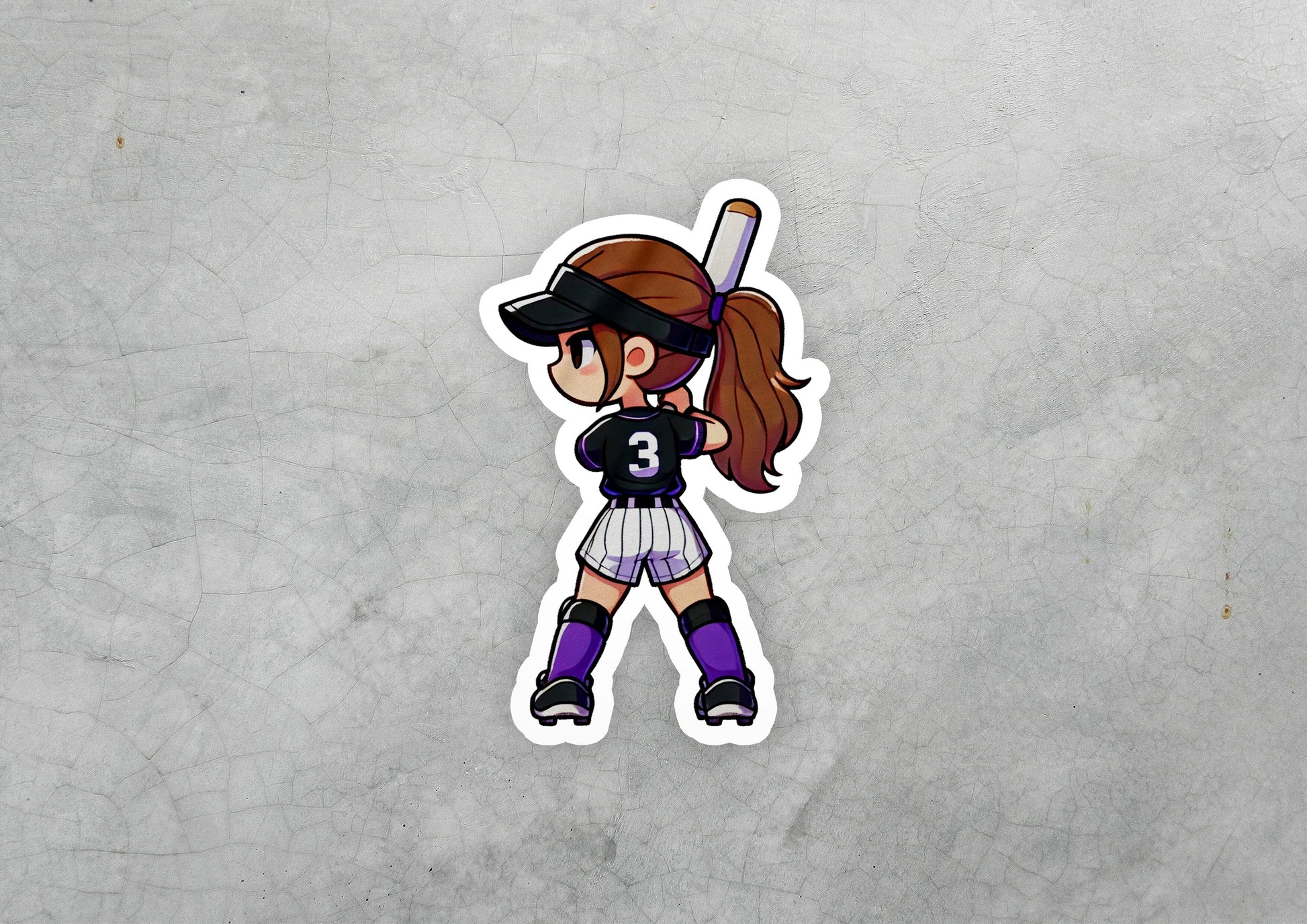 a sticker of a girl holding a baseball bat