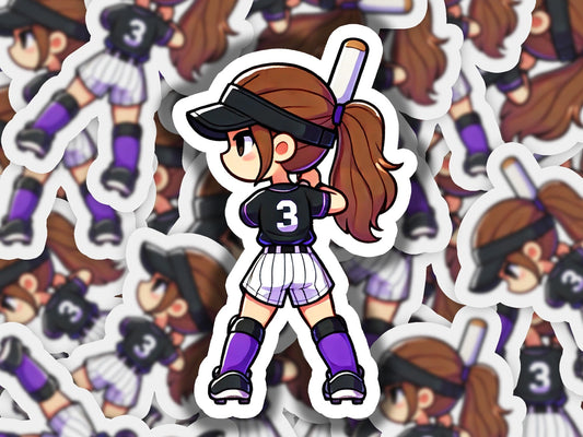 a sticker of a girl holding a baseball bat