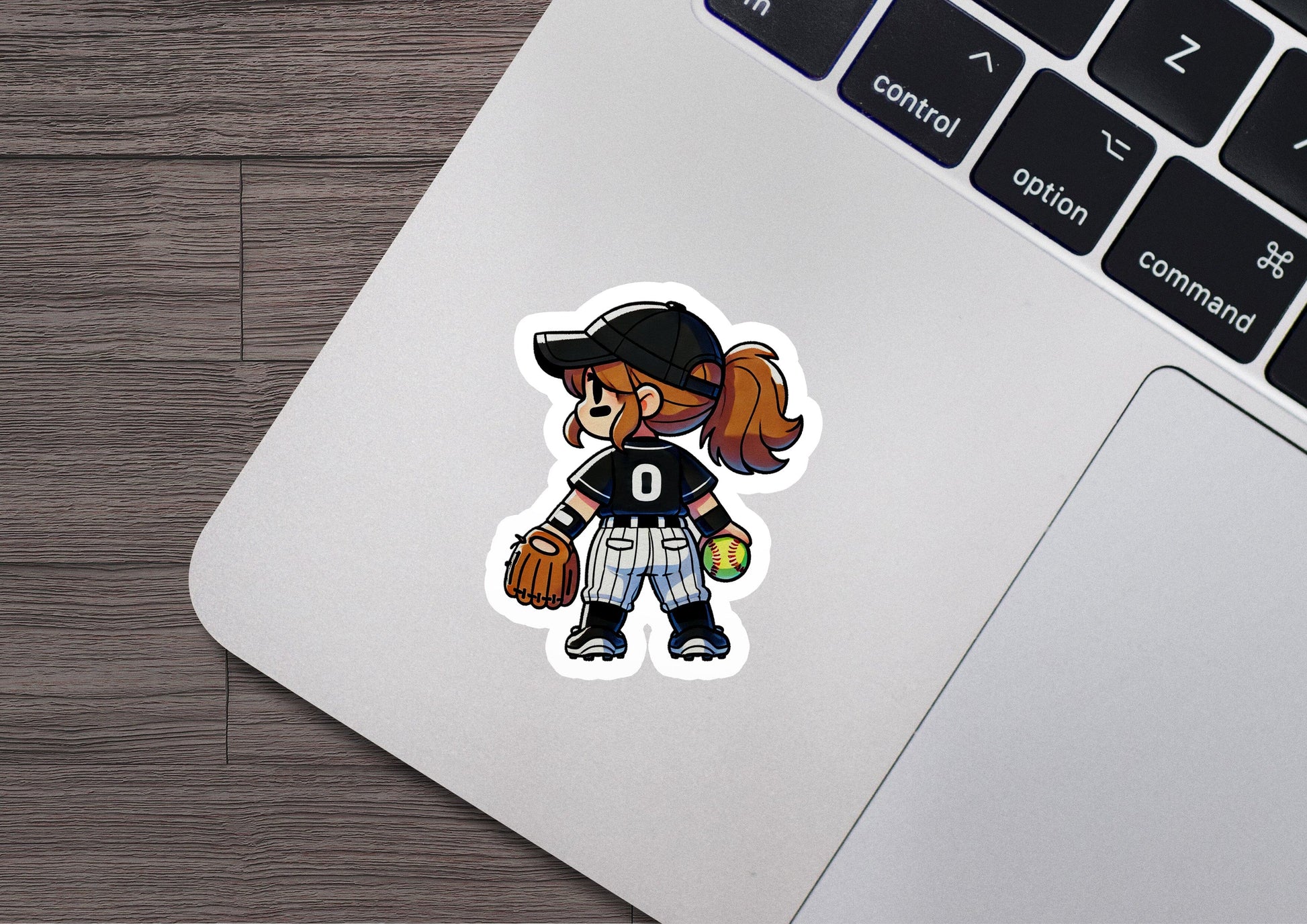 a laptop with a sticker of a baseball player