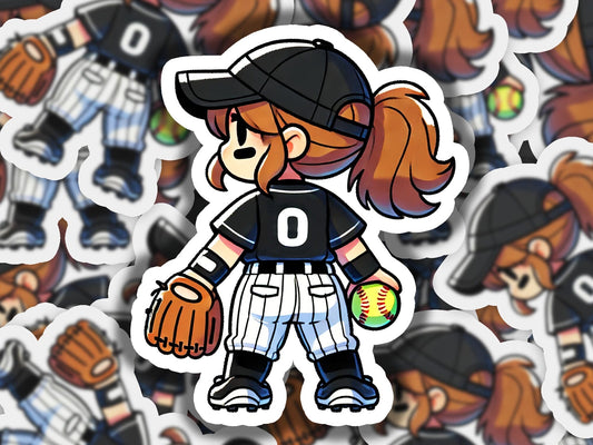 a sticker of a baseball player surrounded by other stickers