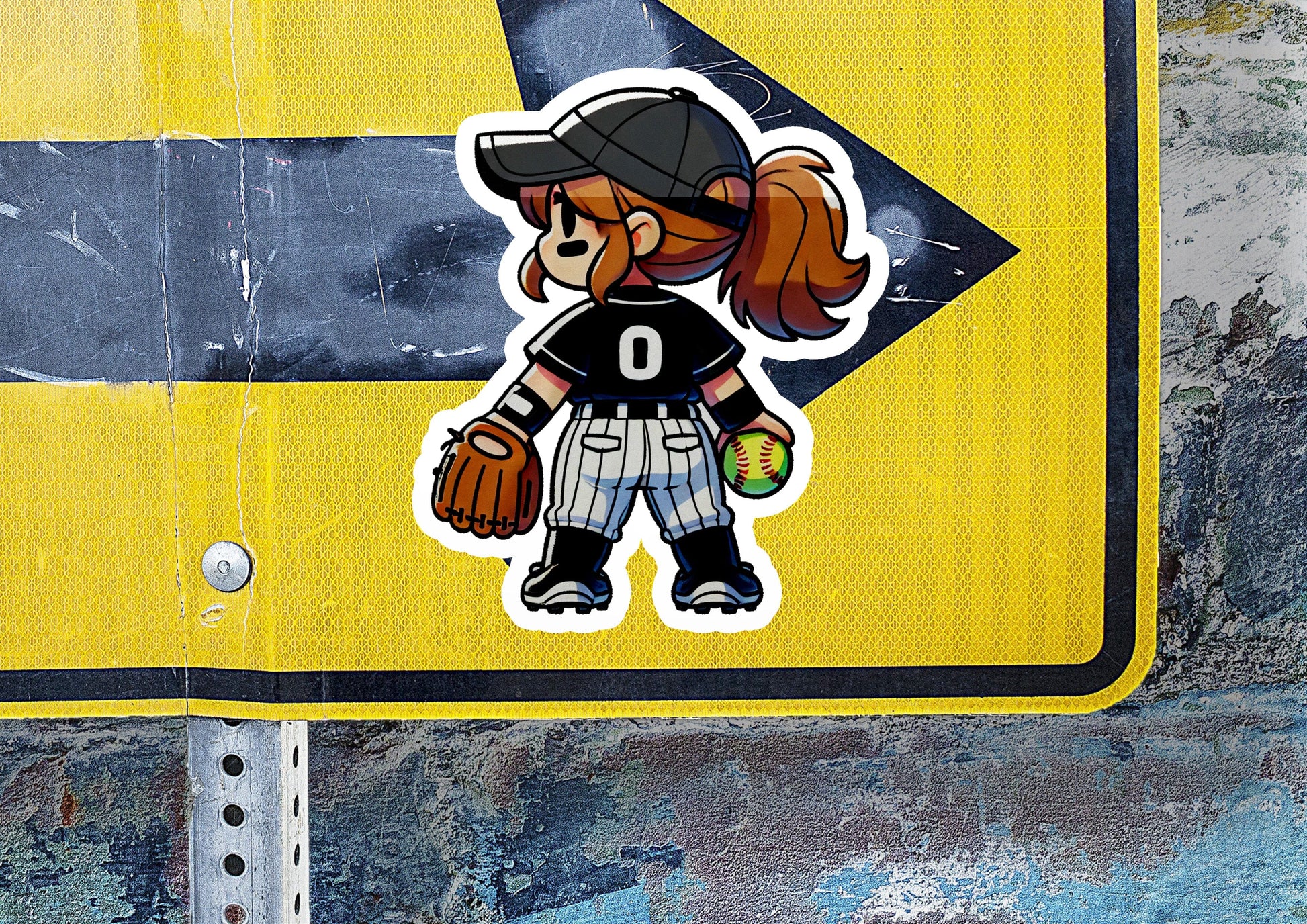 a sticker of a baseball player holding a ball