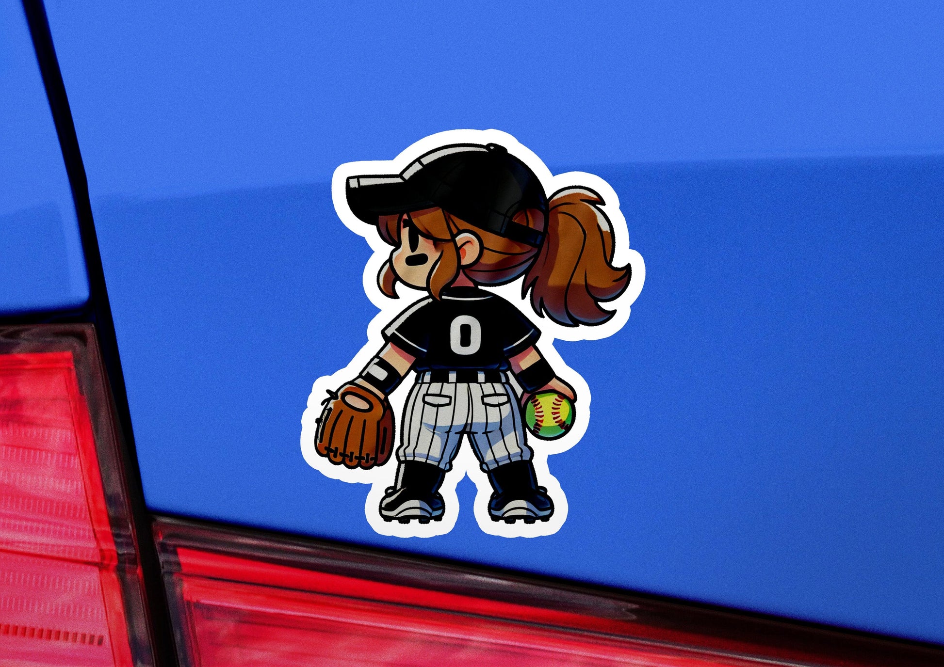 a sticker of a baseball player holding a ball