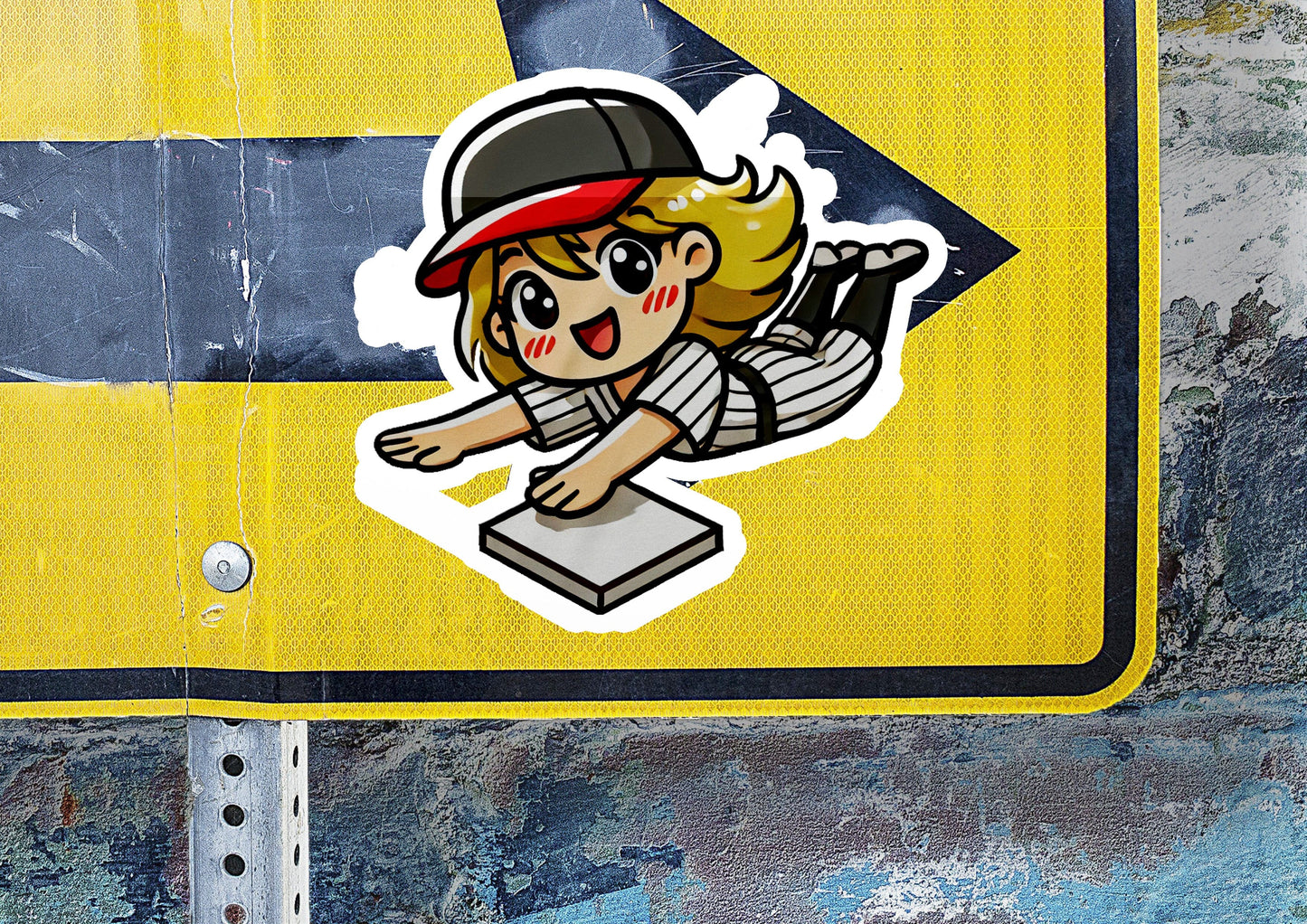 a sticker of a girl with a baseball cap on