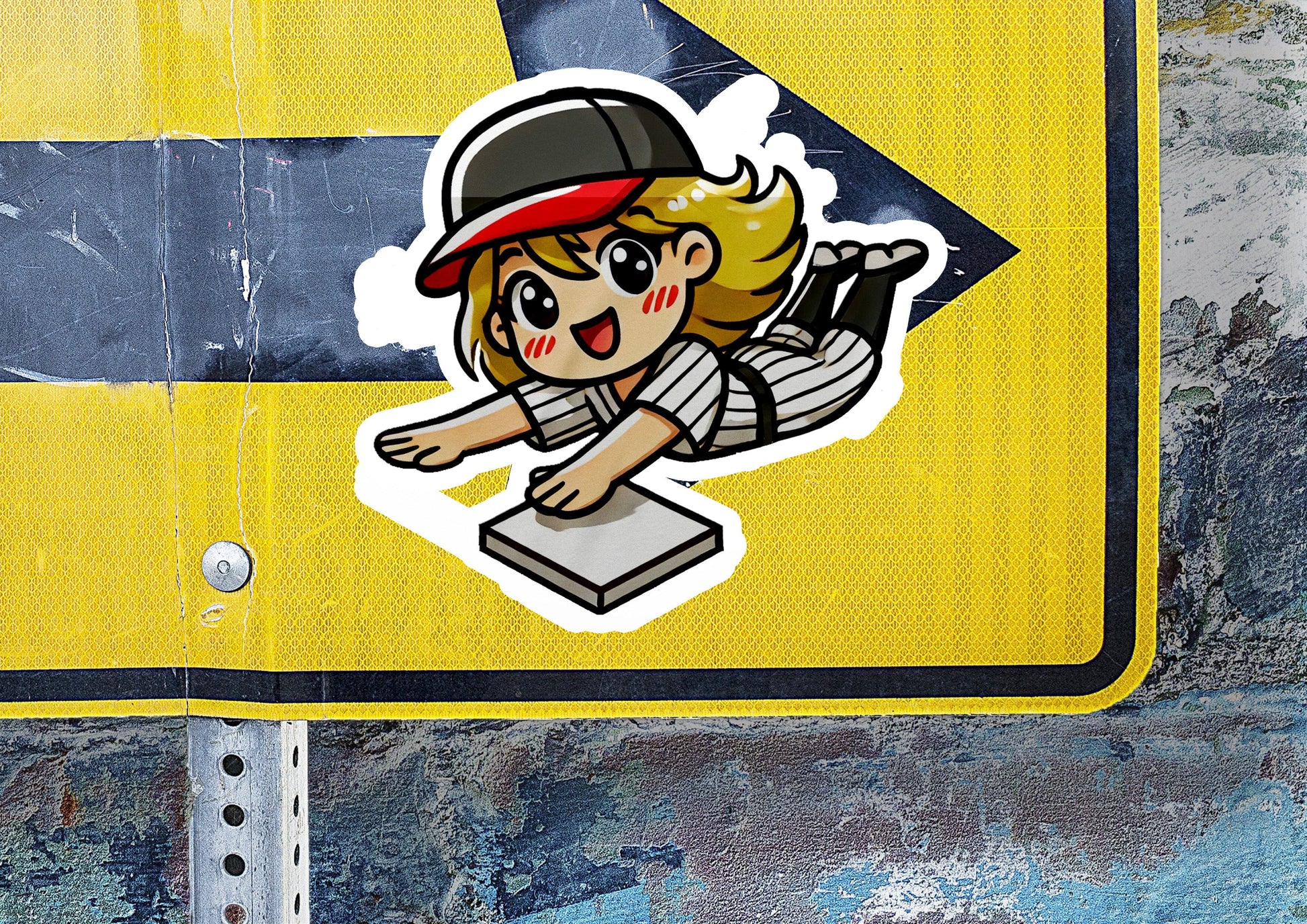 a sticker of a girl with a baseball cap on