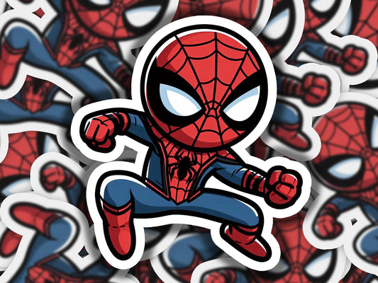 a sticker of a spider man flying through the air