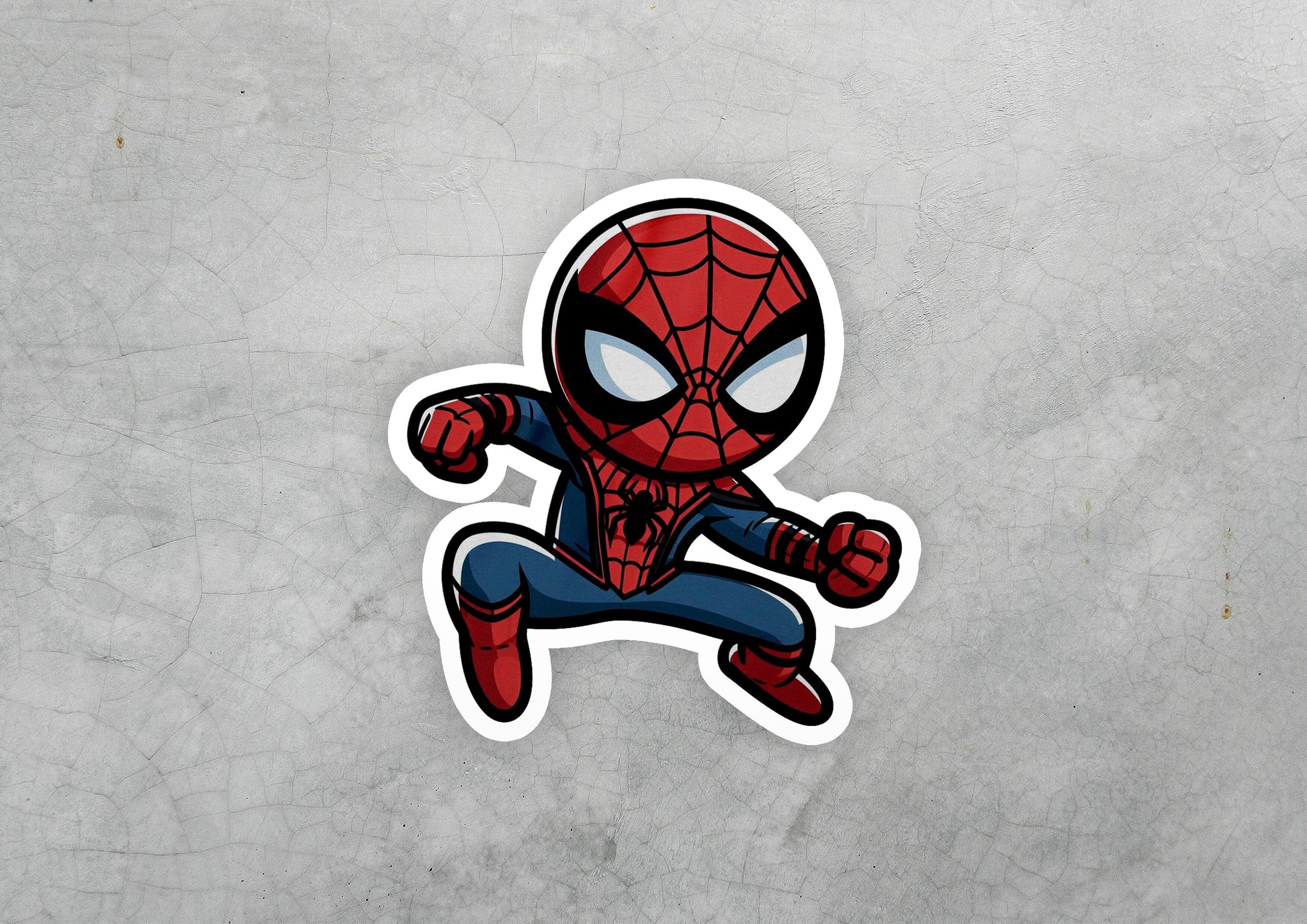a sticker of a spider man running