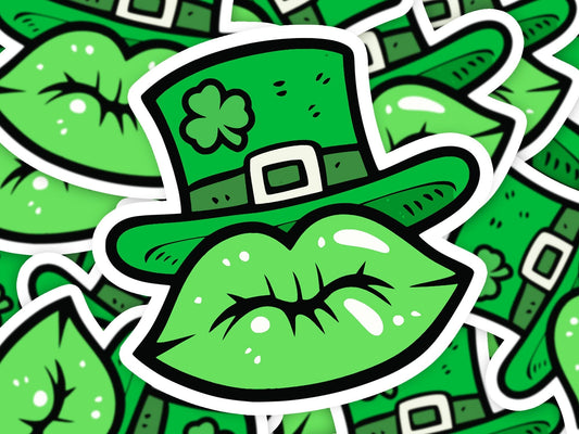 St Patty Lips St. Patricks Day Vinyl Sticker | Dishwasher Safe & Durable | Custom Sizes | Fast Shipping | Made in USA Fiesta Doodle waterproof vinyl sticker. dishwasher safe outdoor sticker.