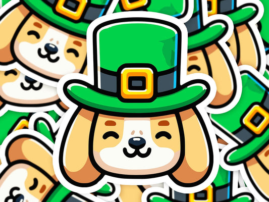 St Pattys Pup St. Patricks Day Vinyl Sticker | Dishwasher Safe & Durable | Custom Sizes | Fast Shipping | Made in USA Fiesta Doodle waterproof vinyl sticker. dishwasher safe outdoor sticker.