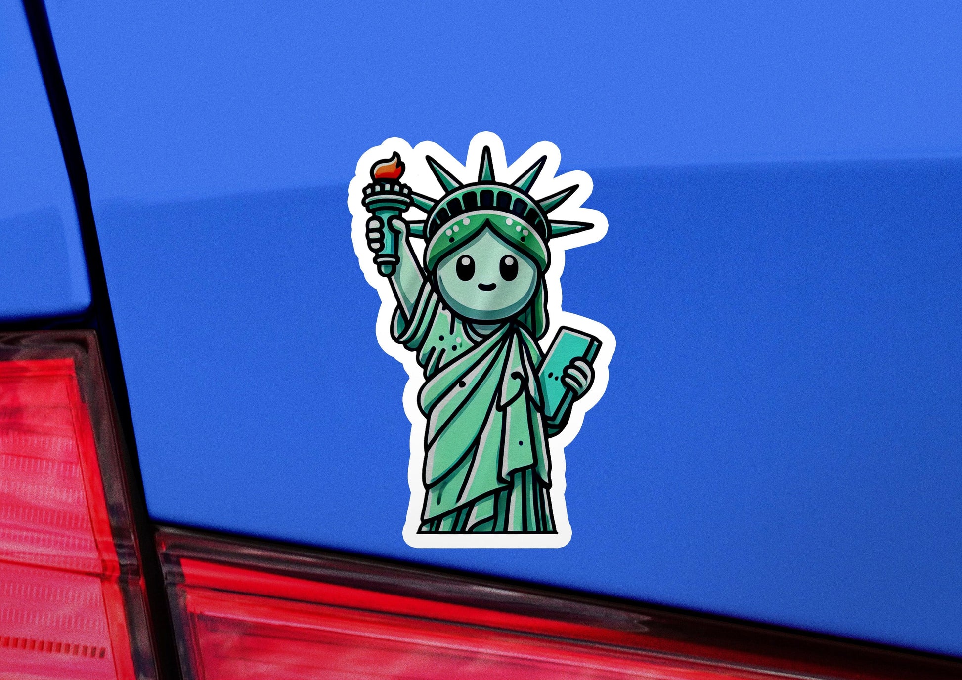 a sticker of a statue of liberty holding a torch