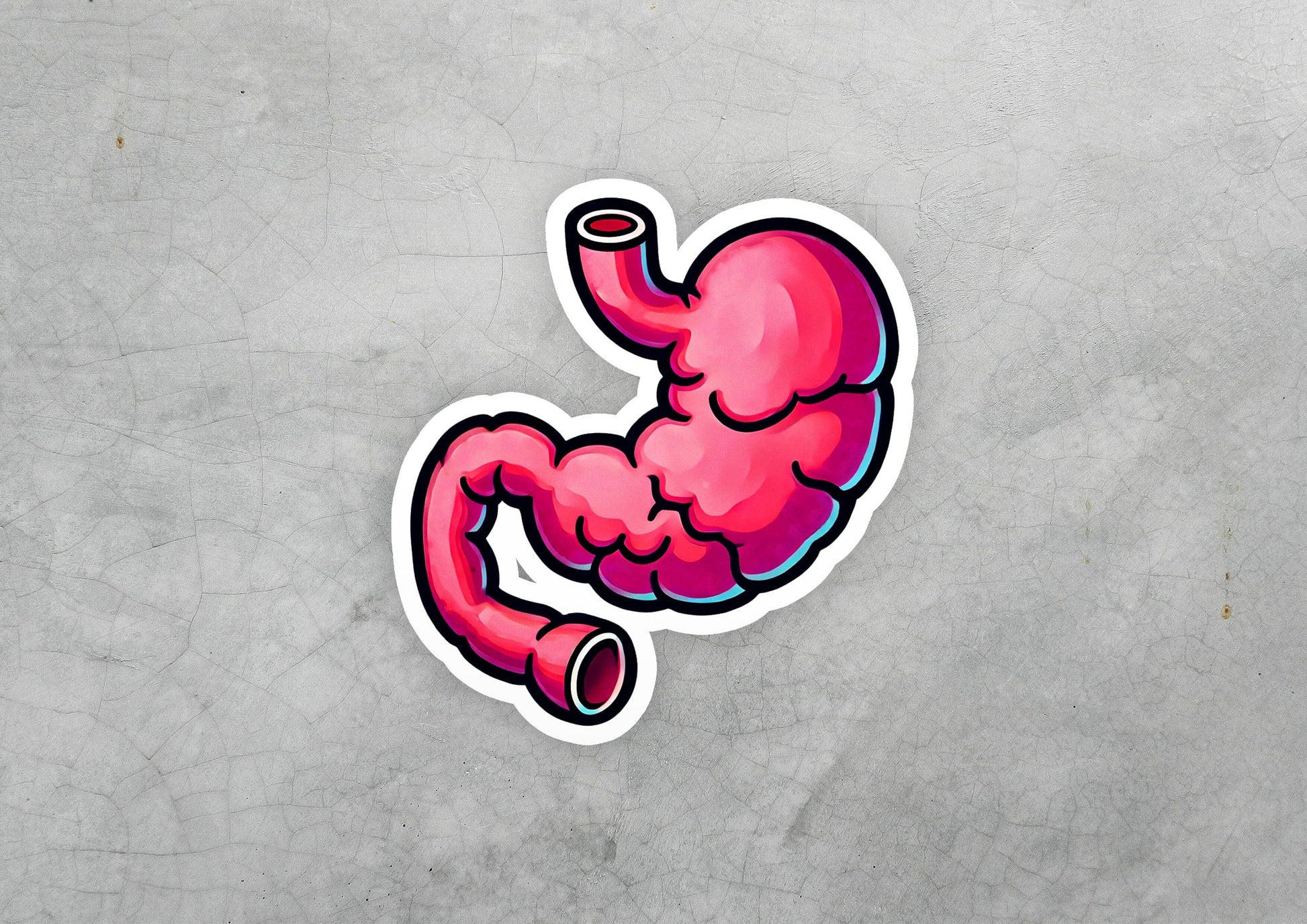 a sticker of a pink stomach on a gray background