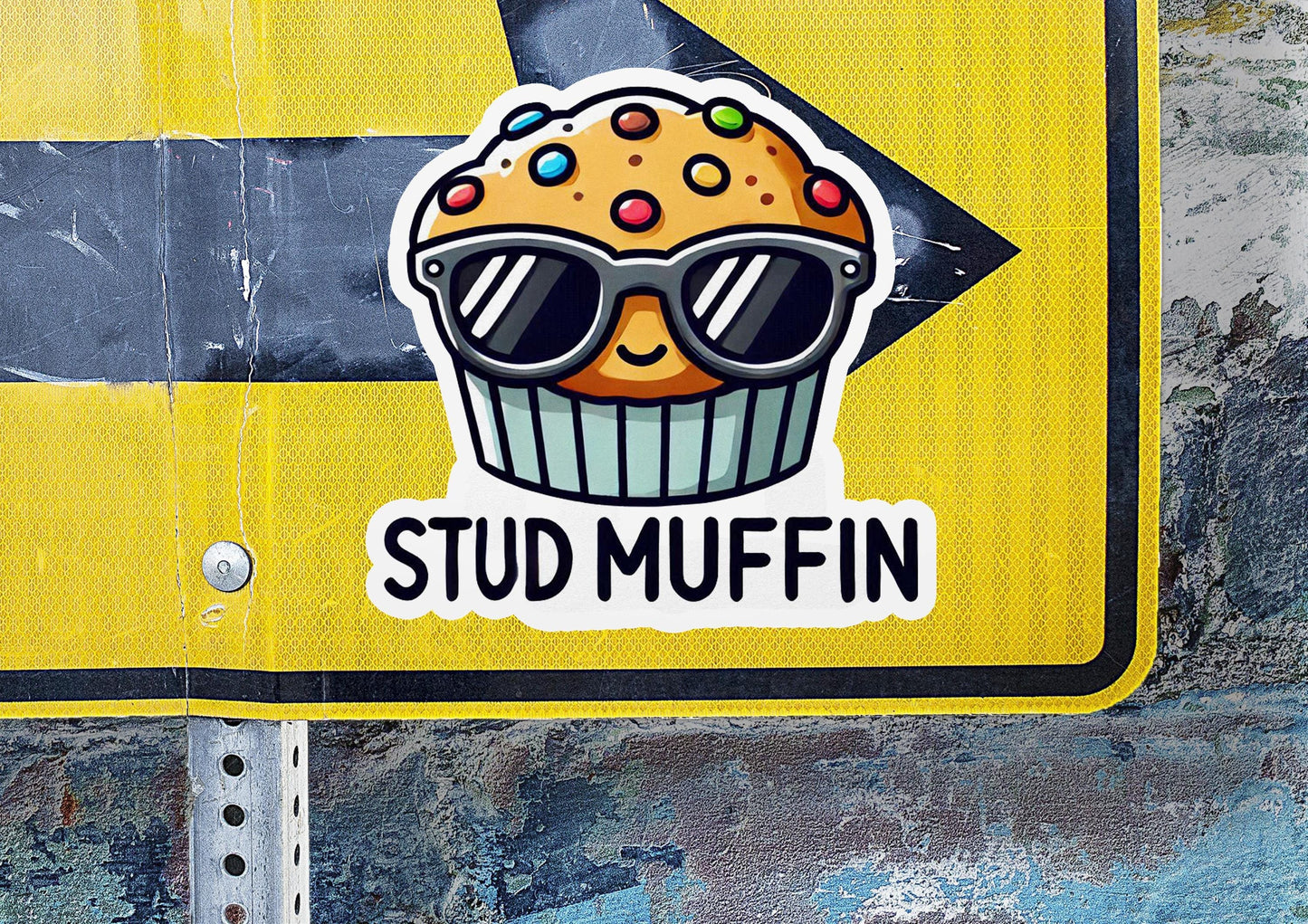 a sticker of a muffin with sunglasses on it