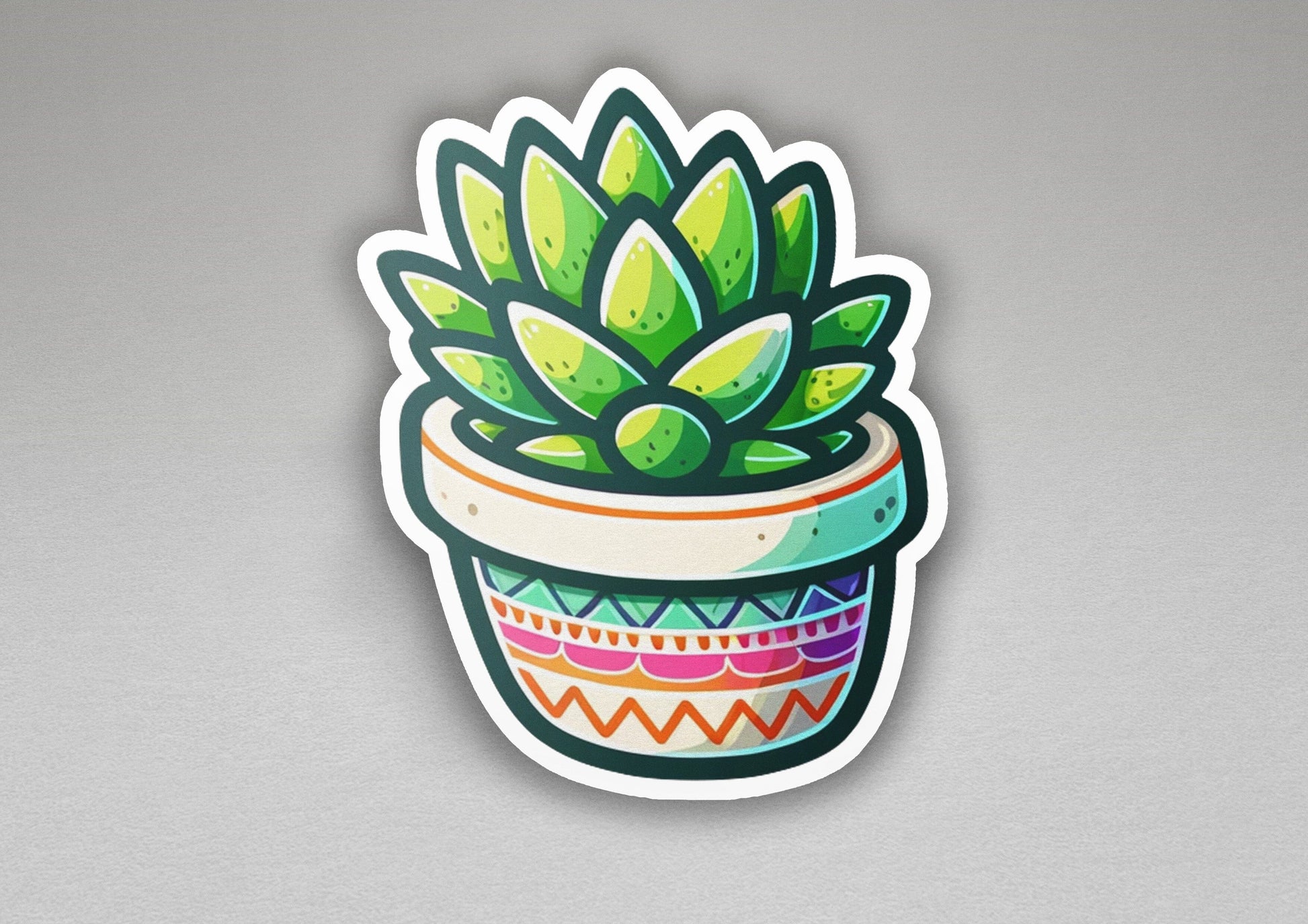 a sticker of a potted plant on a gray background