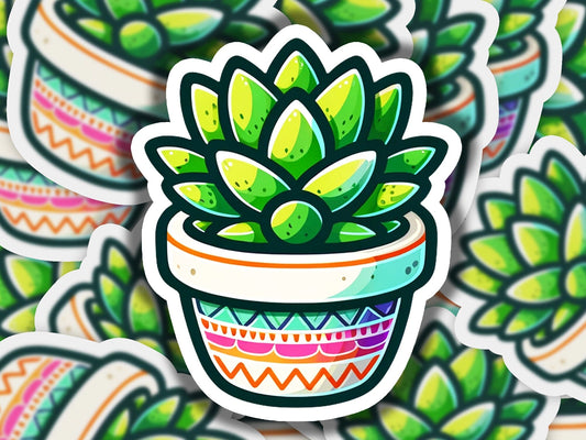 a sticker of a succulent plant in a pot