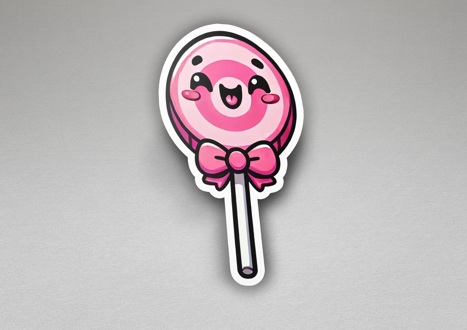 a sticker of a lollipop with a bow on it