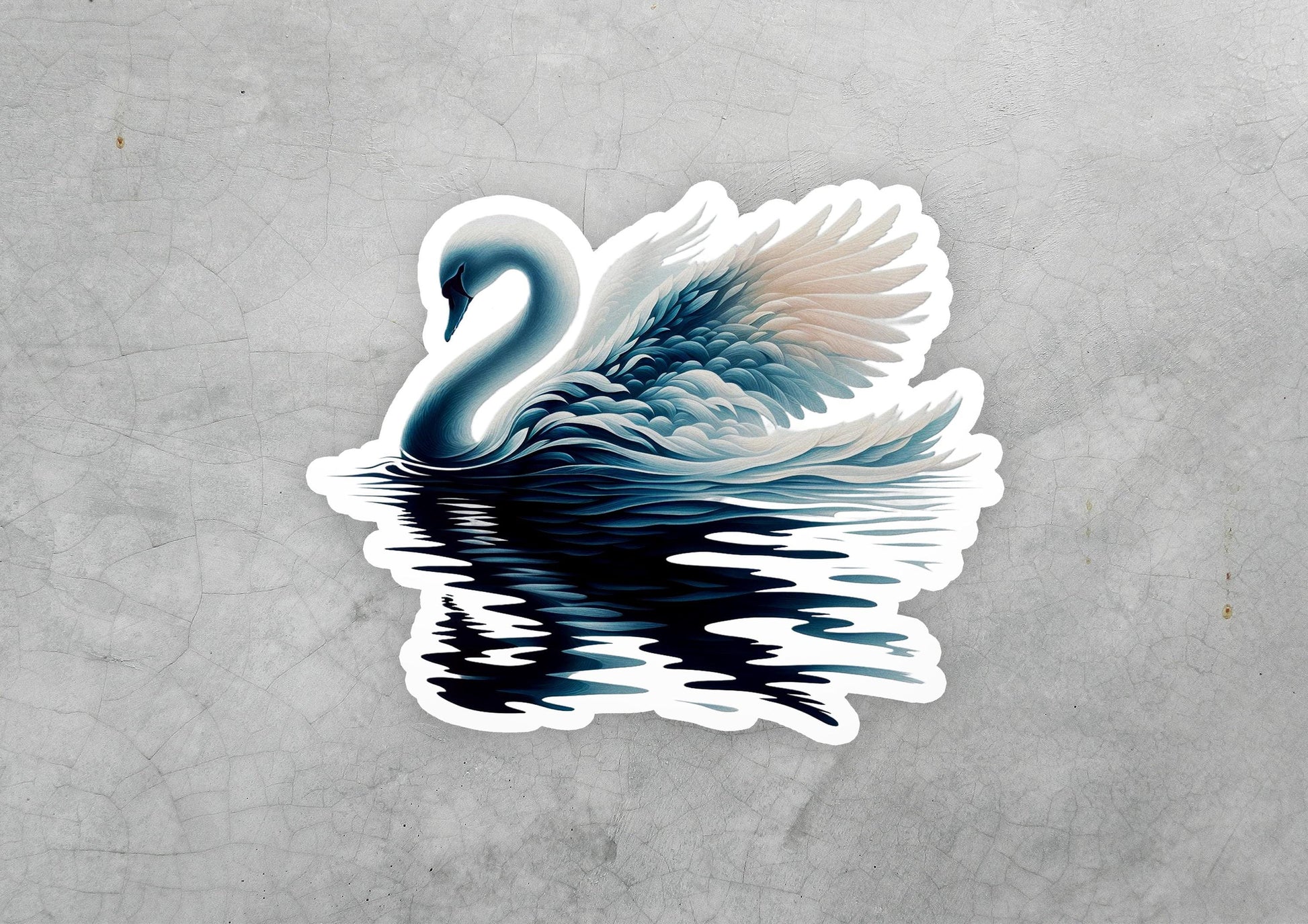 a sticker of a swan swimming in the water