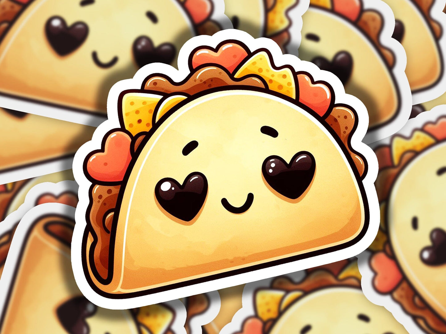 a close up of a taco sticker surrounded by other tacos