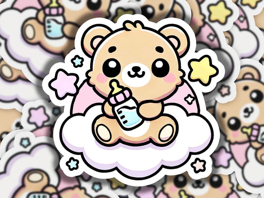 a sticker of a teddy bear sitting on a cloud