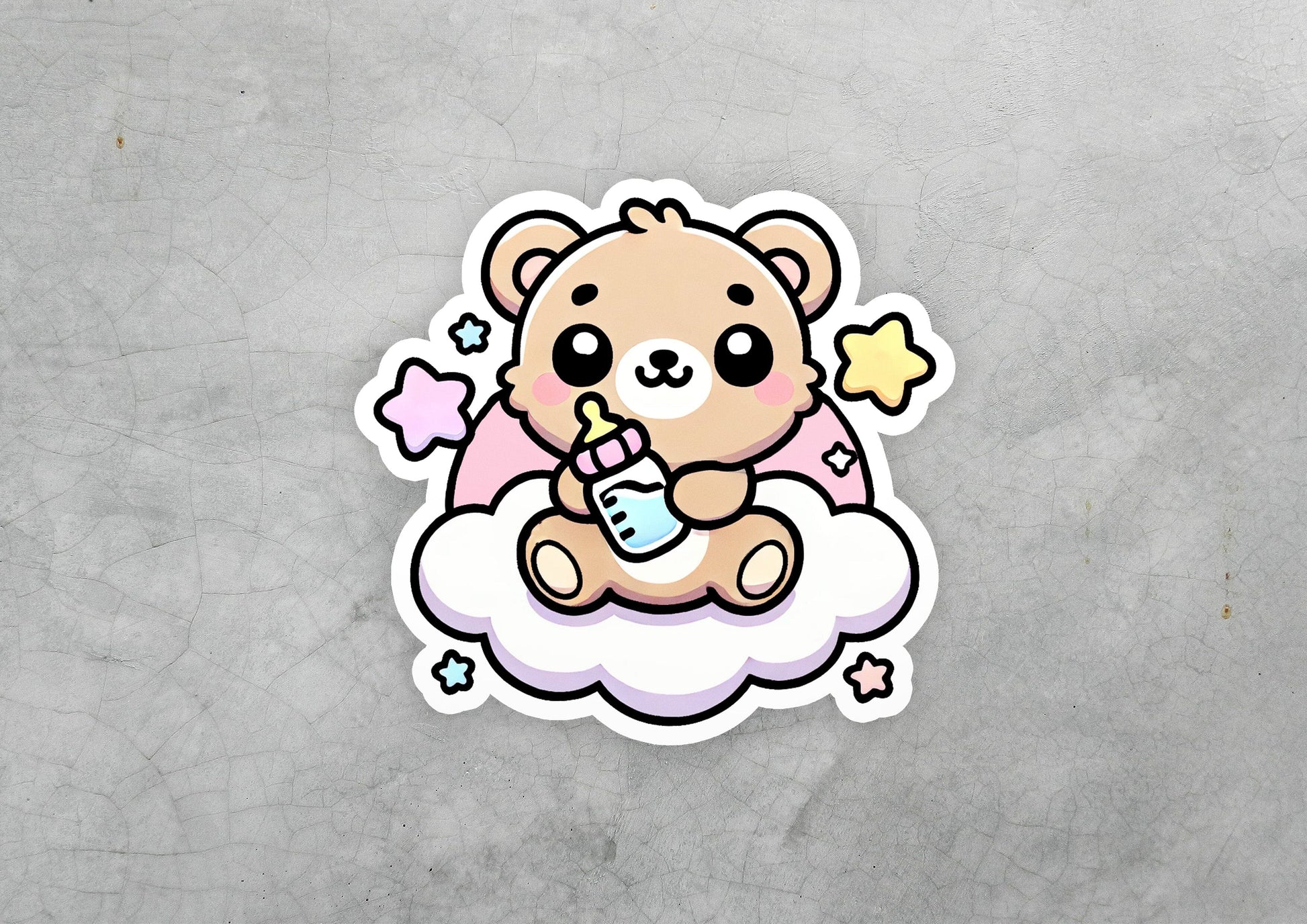 a sticker of a teddy bear sitting on top of a cloud