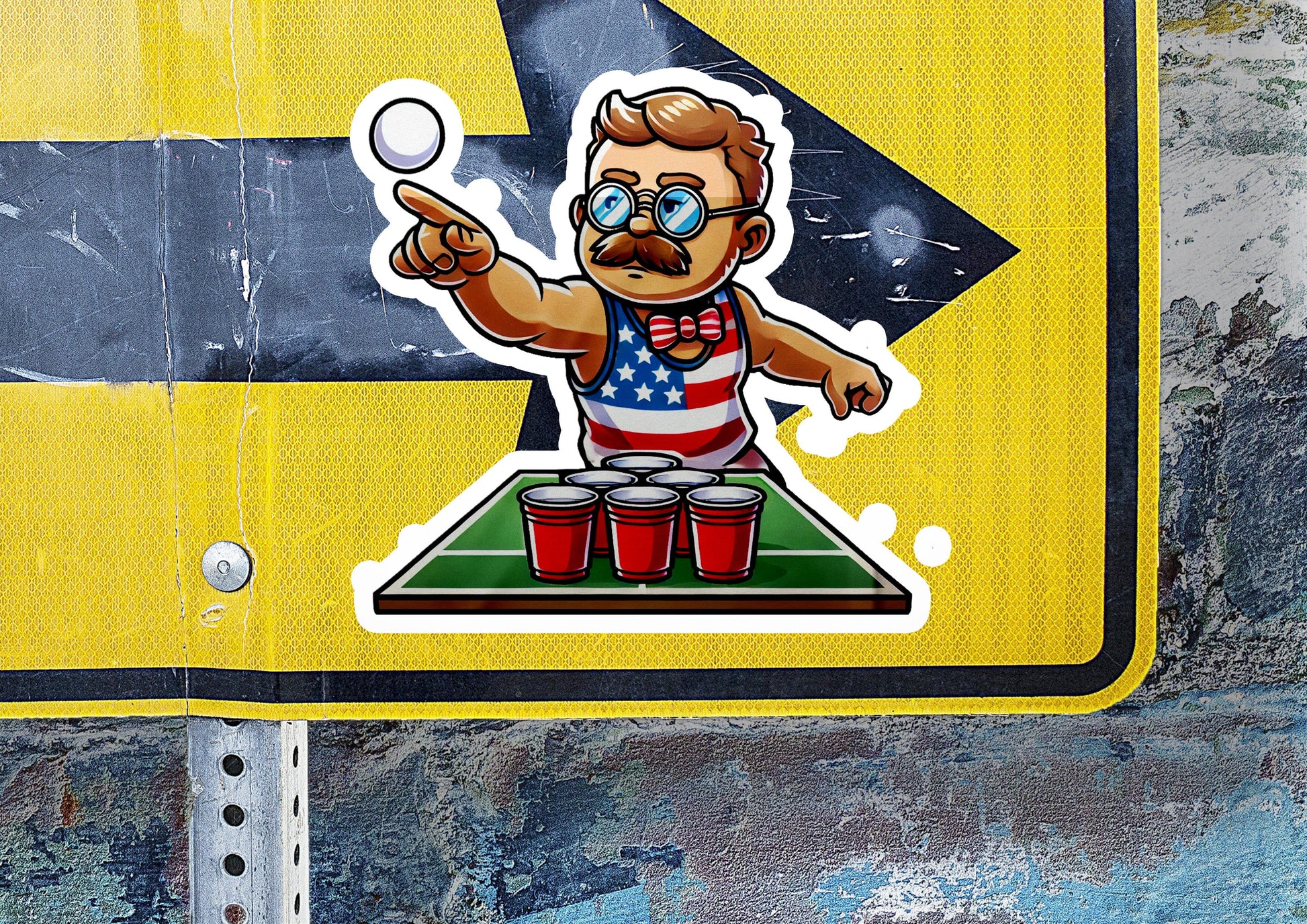 a sticker of a man juggling on a street sign