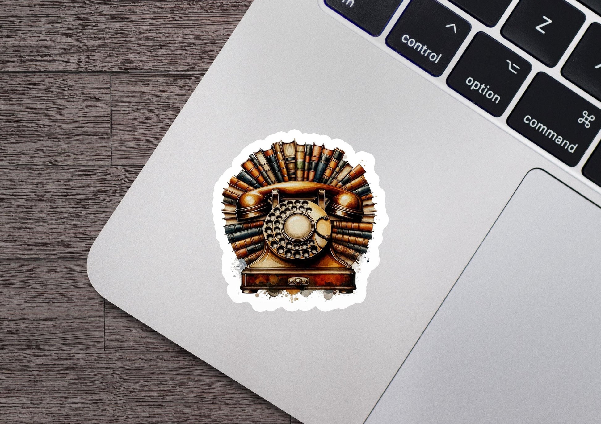 a laptop with a sticker of a machine gun
