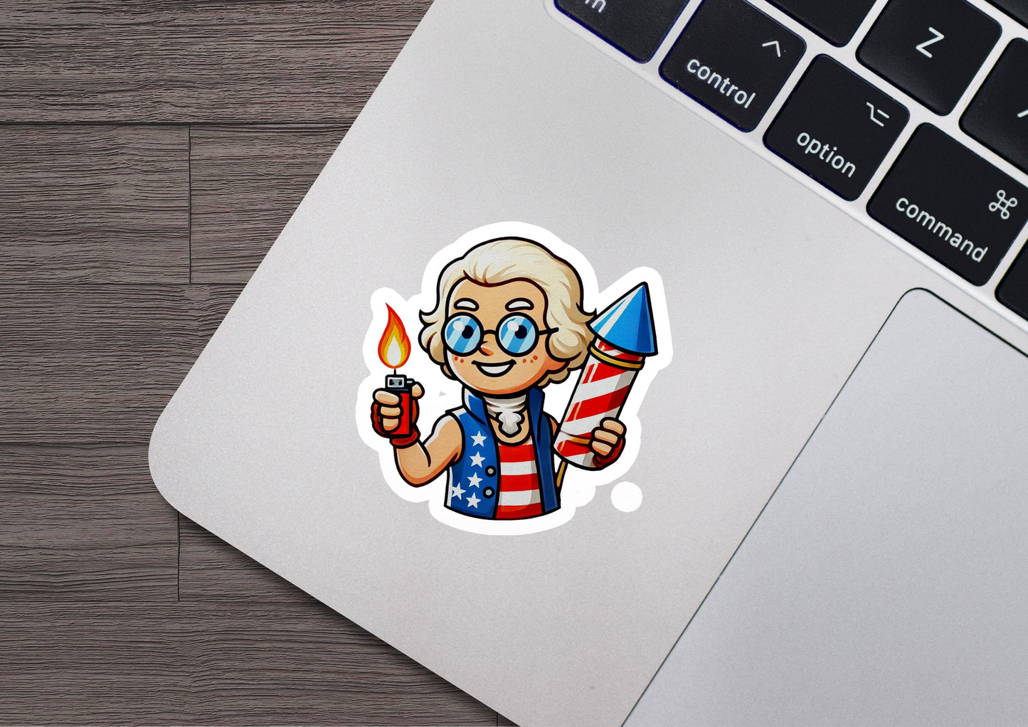 a sticker of an old woman holding a lit candle