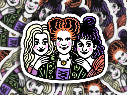 a sticker of a group of women with orange hair