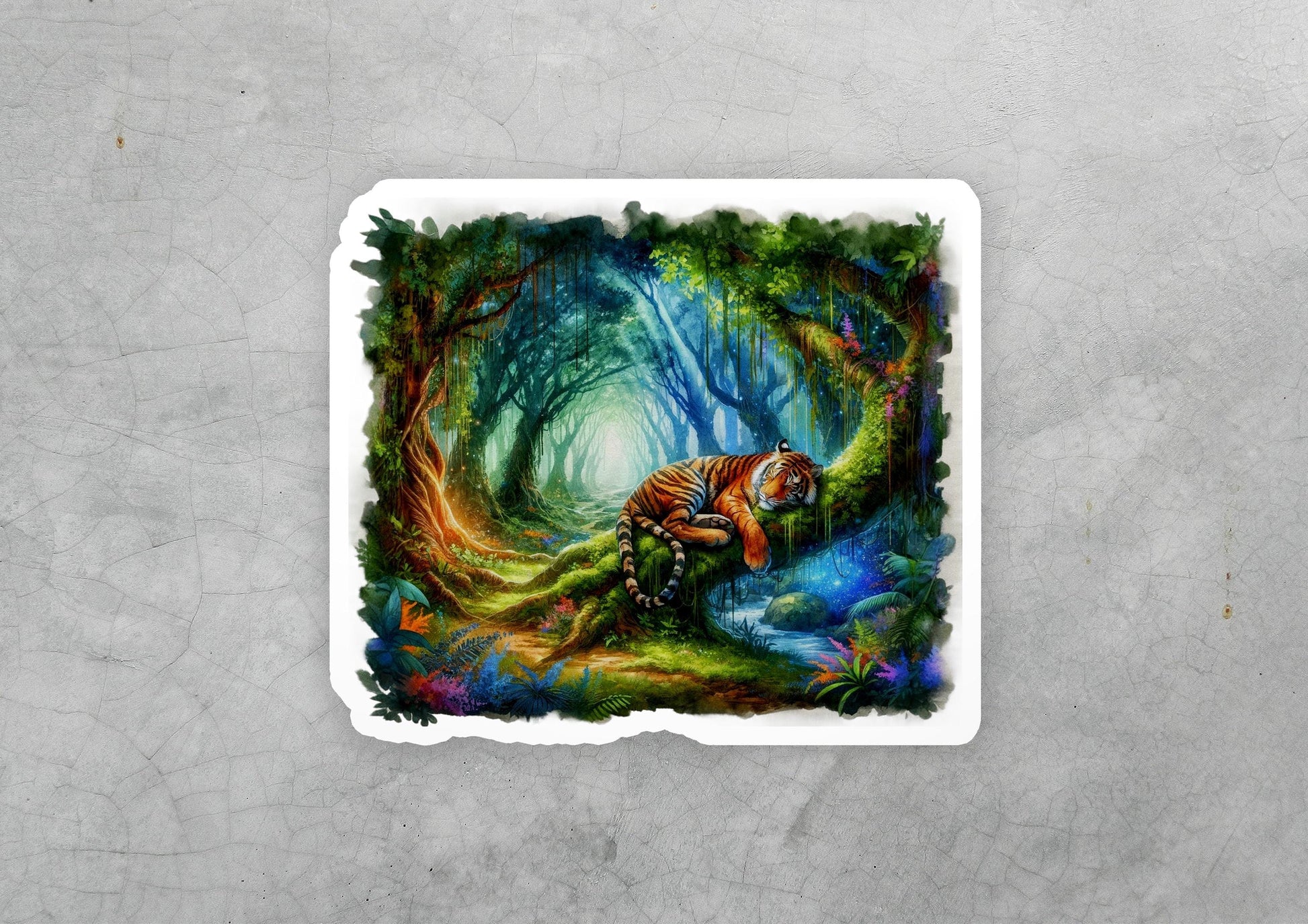 a painting of a tiger in a forest