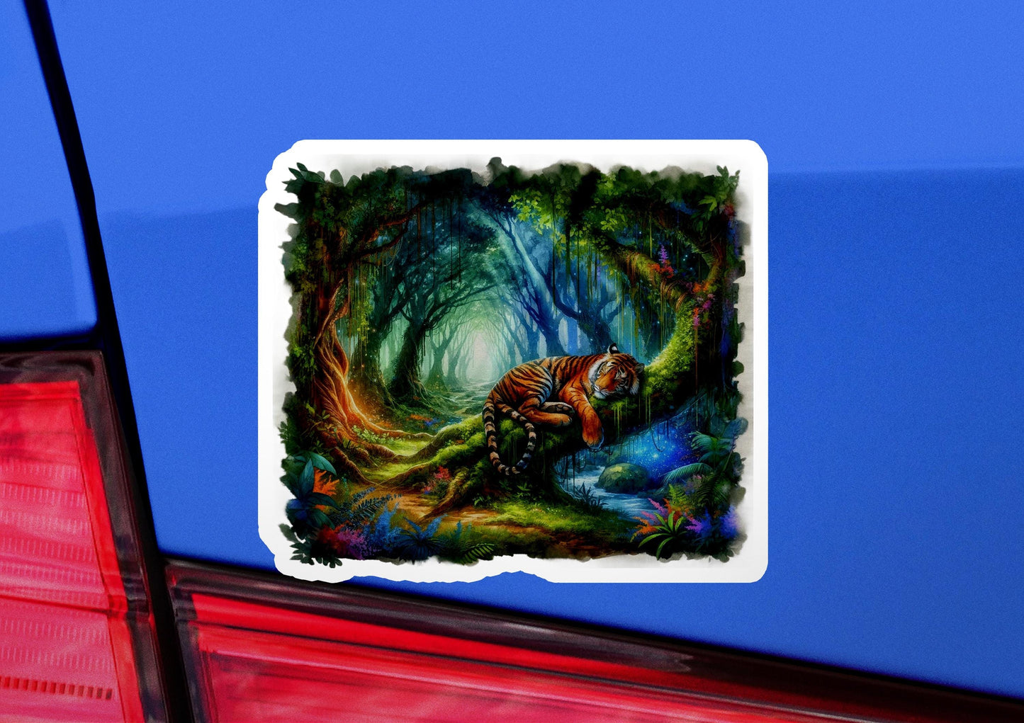 a sticker of a tiger in a forest