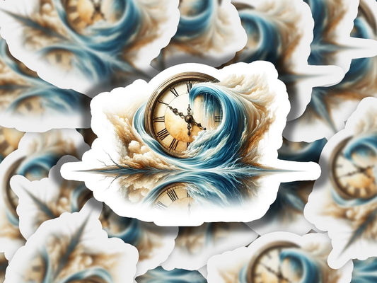 a picture of a clock with a wave coming out of it