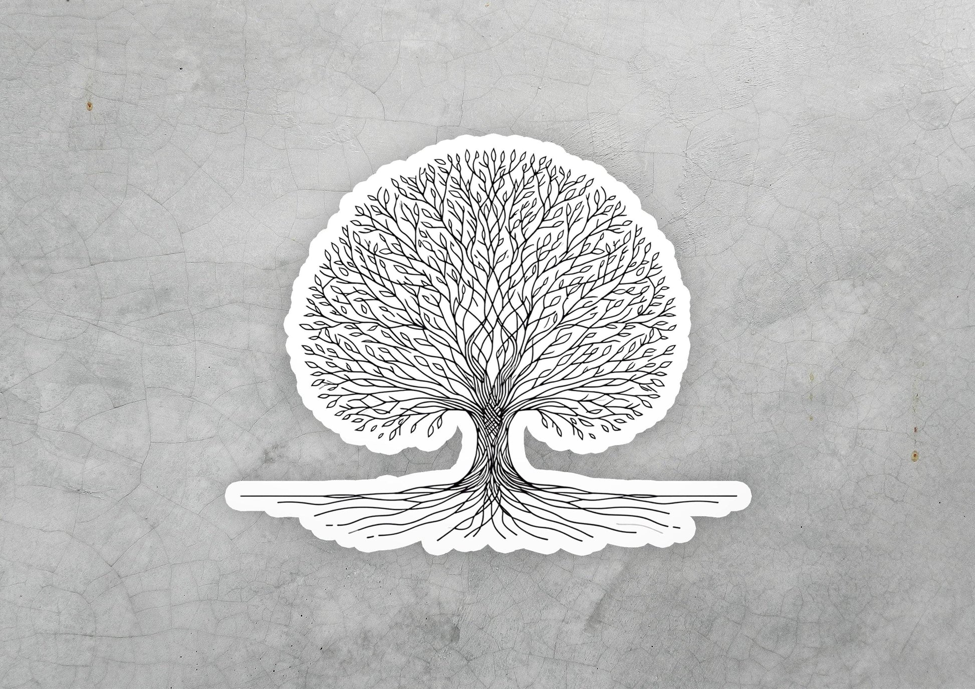 a sticker of a tree with roots on it