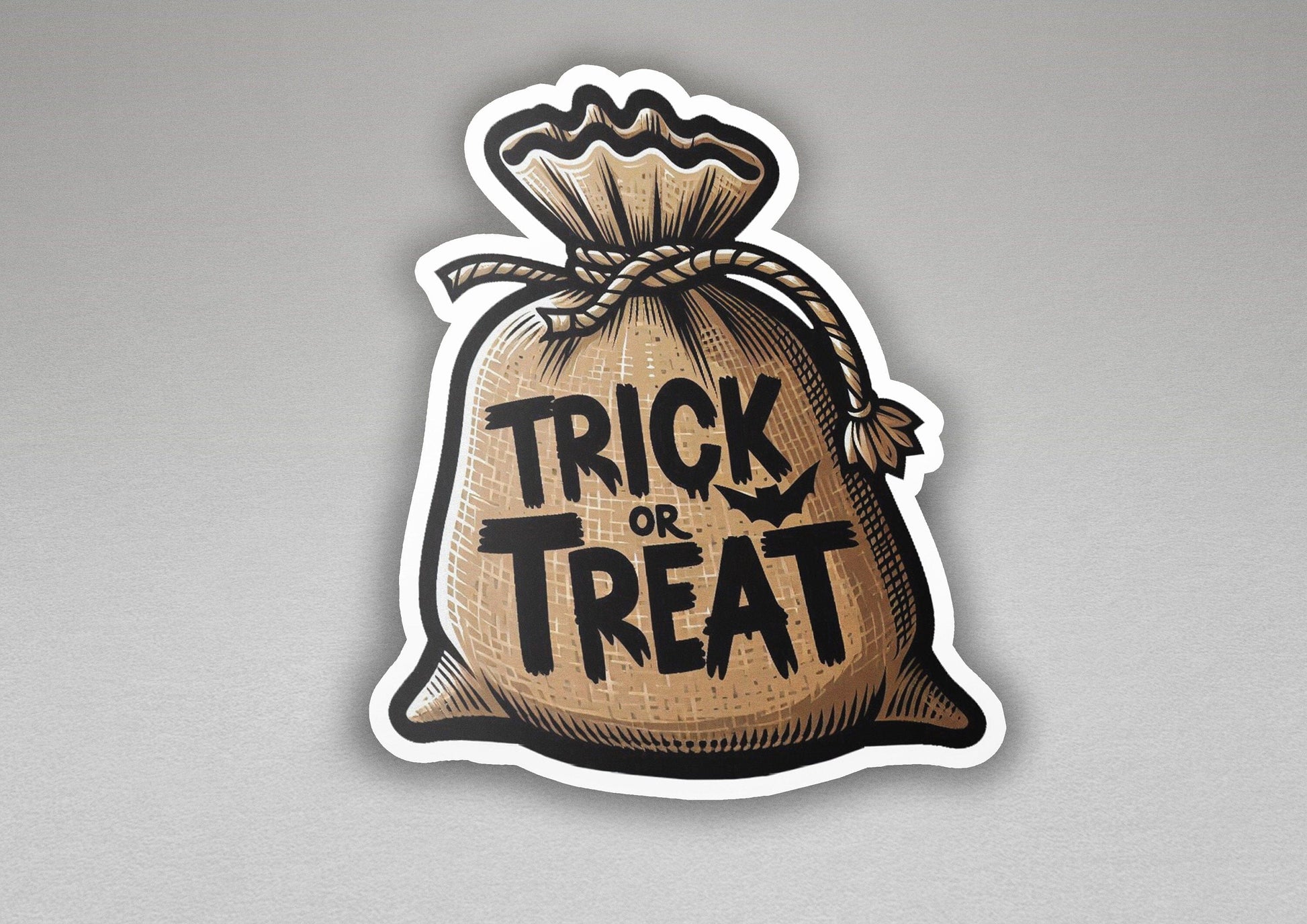 a sticker that says trick or treat in a bag