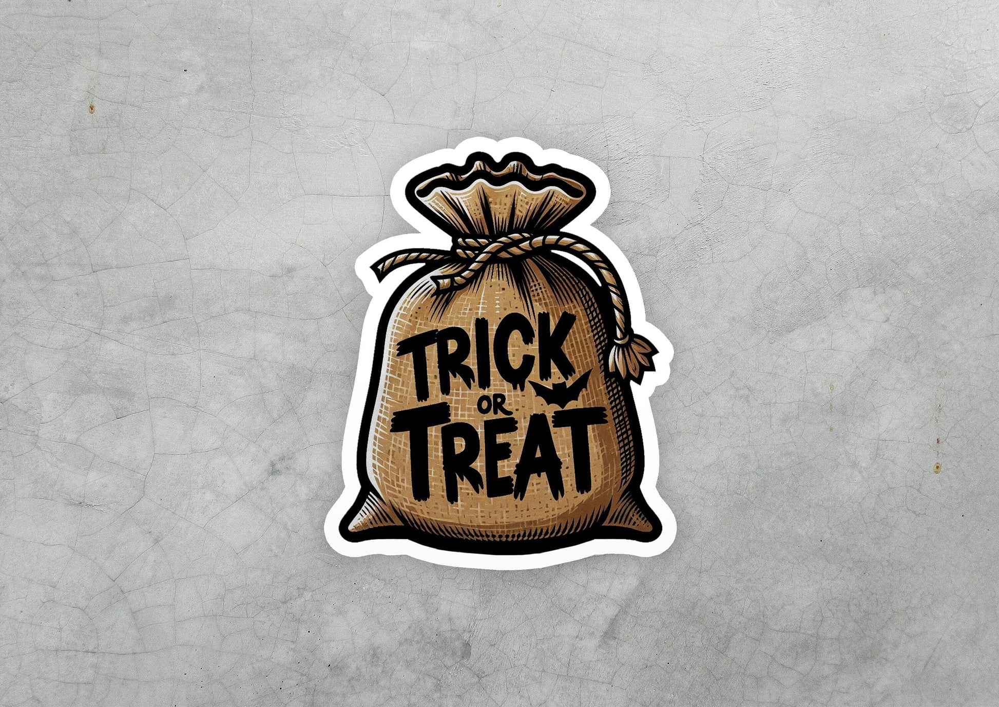 a sticker that says trick or treat in a bag