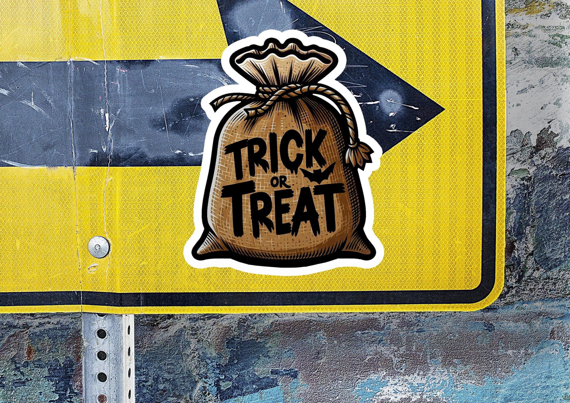 a sticker of a bag with the words trick or treat on it