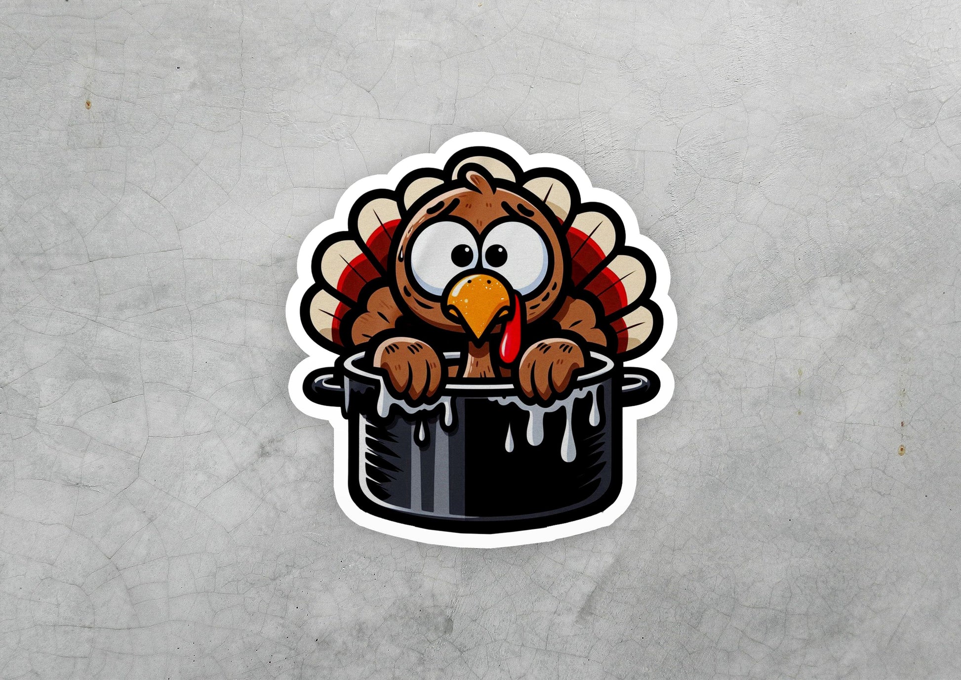 a sticker of a turkey sticking out of a pot