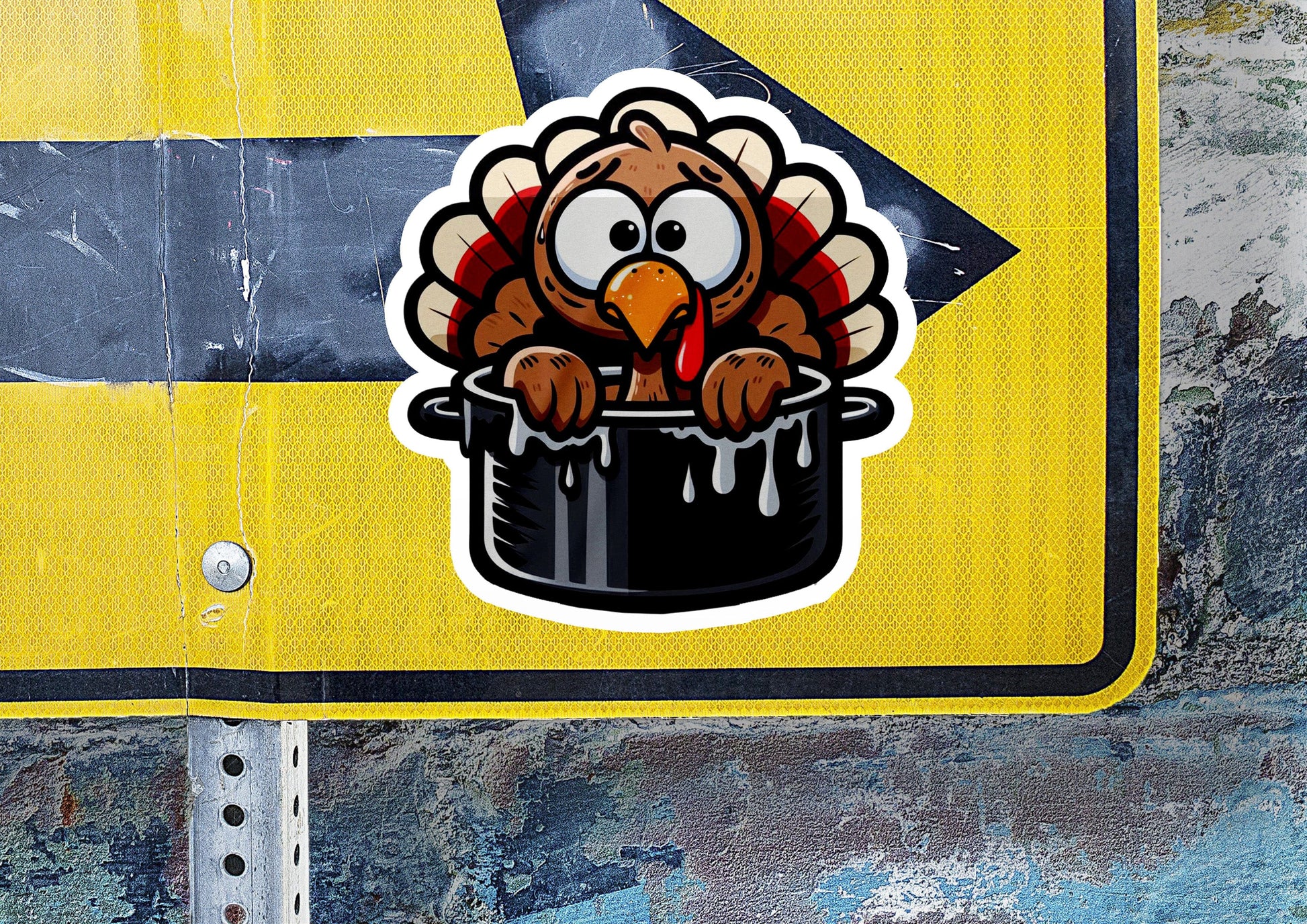 a sticker of a turkey sticking out of a bucket