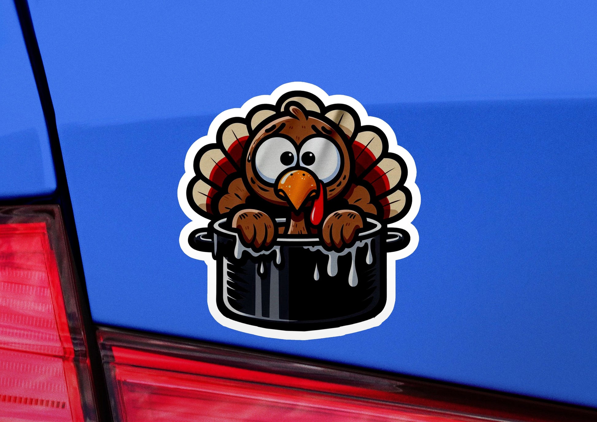 a sticker of a turkey sticking out of a bucket