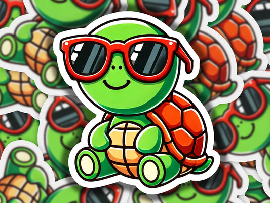 a sticker of a turtle wearing sunglasses