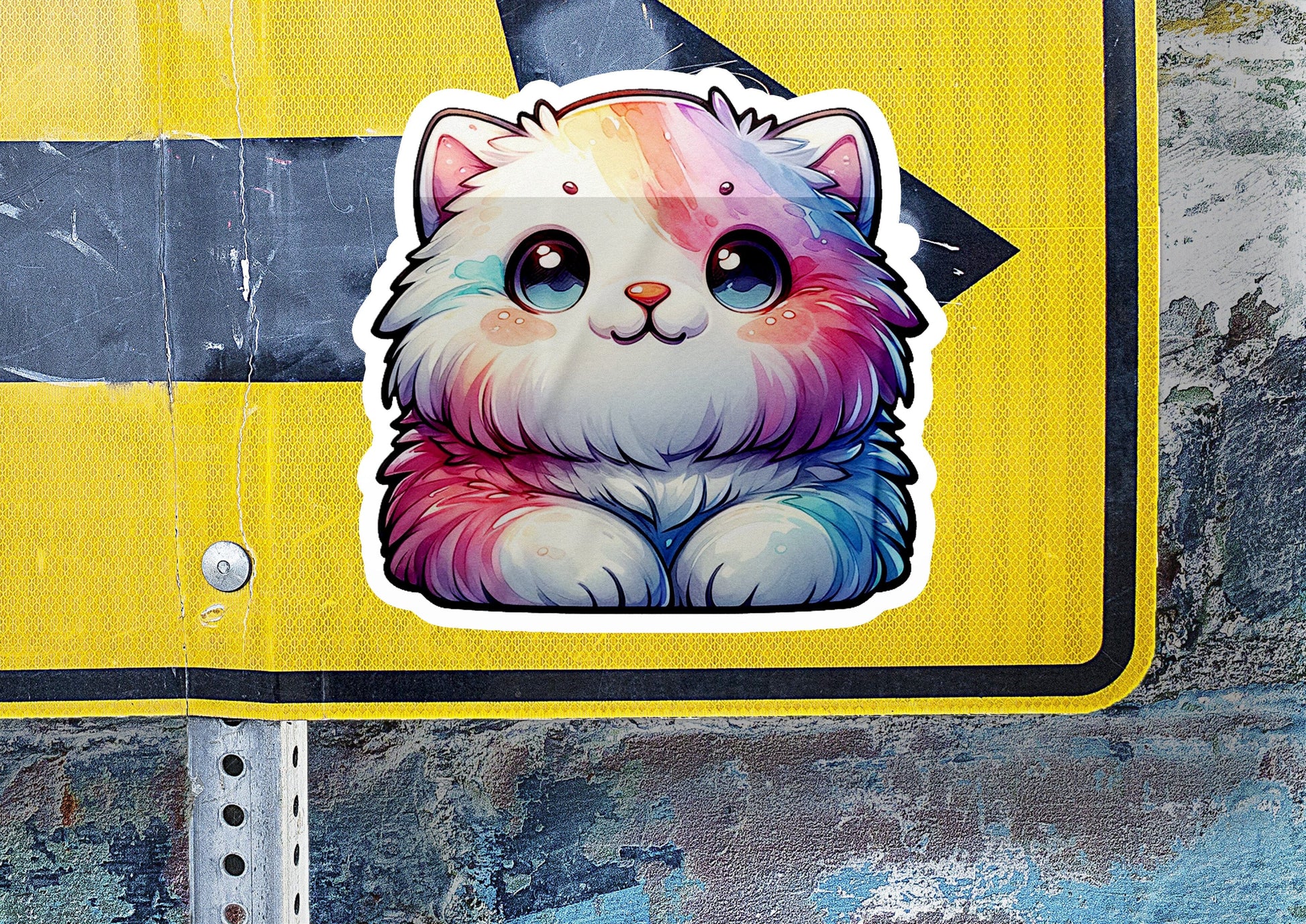 a close up of a street sign with a cat on it
