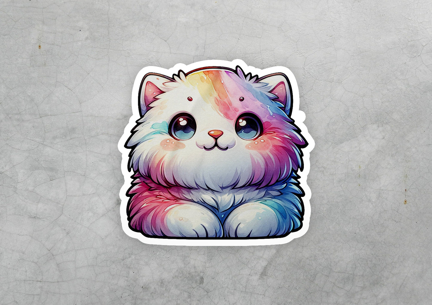 a sticker of a cat with a rainbow mane