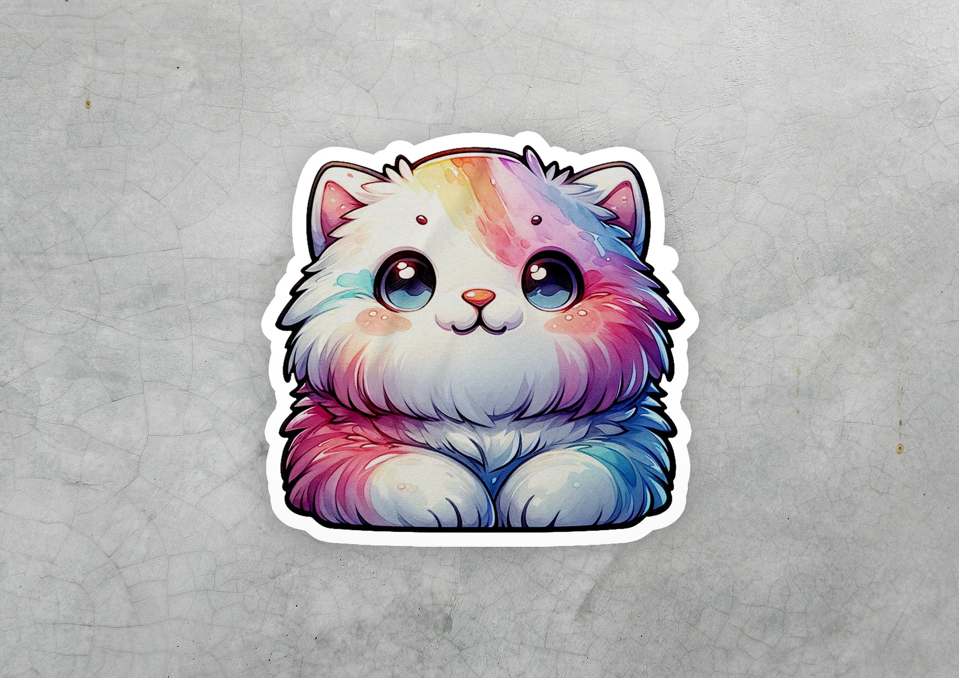 a sticker of a cat with a rainbow mane