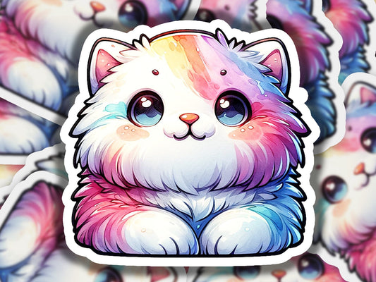 a sticker of a cat with a rainbow mane