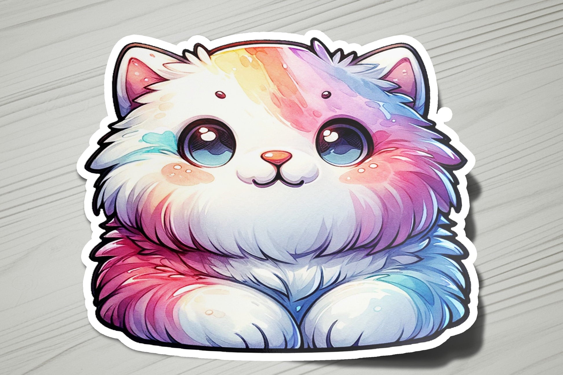 a sticker of a cat with a rainbow mane